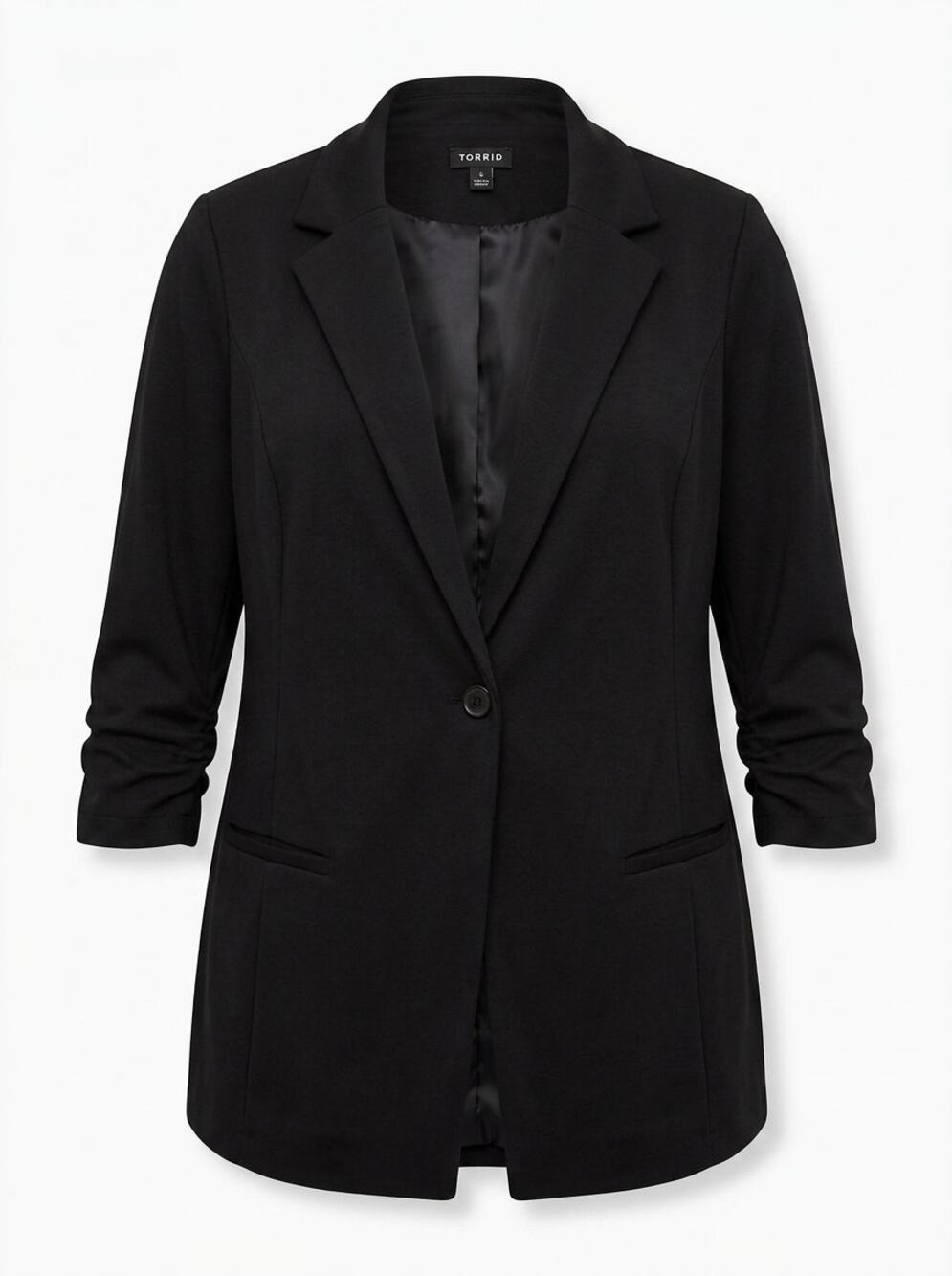 NWT Torrid Black 3/4 Sleeve Ruched Lined Collared Jacket Women Plus Size 5X